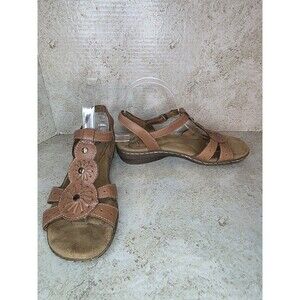 Natural Soul Barroll Leather Wedge Sandals 7 Wide Studded Woven Western Shoes